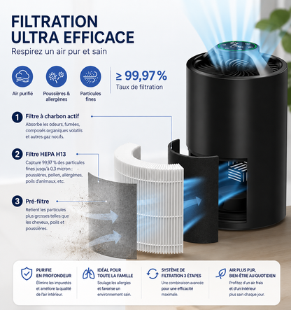 Purificateur d'air HEPA Airéa | Noir