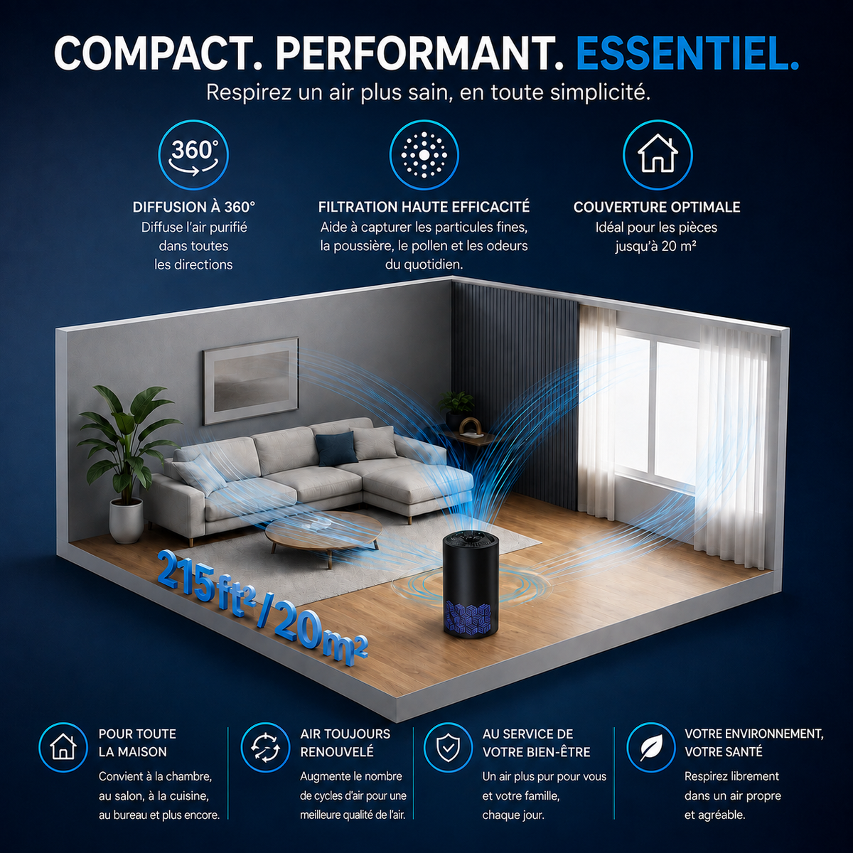 Purificateur d'air HEPA Airéa | Noir